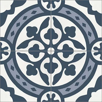 Mission Le Rond B Navy 8"x8" Encaustic Cement Tile Quarter Design