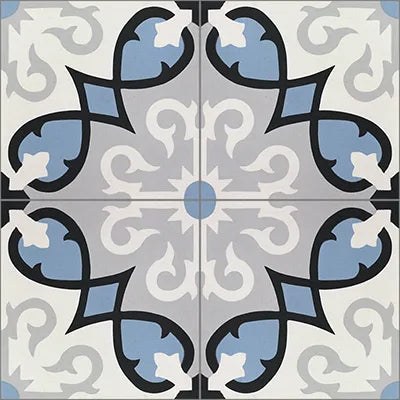 Avente Mission Sanctuary Sky Blue Encaustic Cement Tile Quarter Design