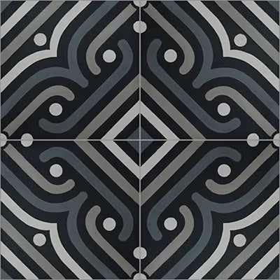 Mission Almost Black 8"x8" Encaustic Cement Tile Quarter Design