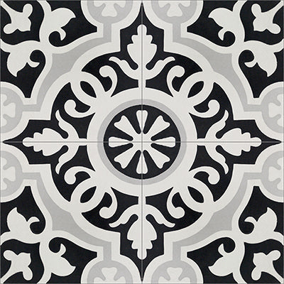 Mission Amalia Black 8"x8" Encaustic Cement Tile