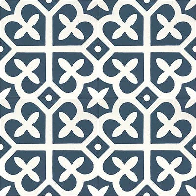 Mission Avignon Navy 8"x8" Encaustic Cement Tile Quarter Design