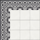 Mission Bocassio Classic Border with Plain White 8"x8" Encaustic Cement Tile