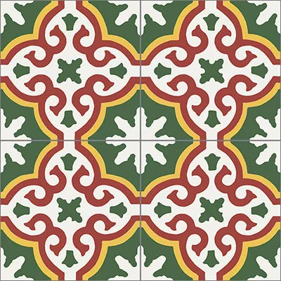 Mission Bocassio Verde 8"x8" Encaustic Cement Tile uarter Design