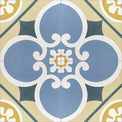 Mission Canadensis Crema 8"x8" Encaustic Cement Tile Quarter Design