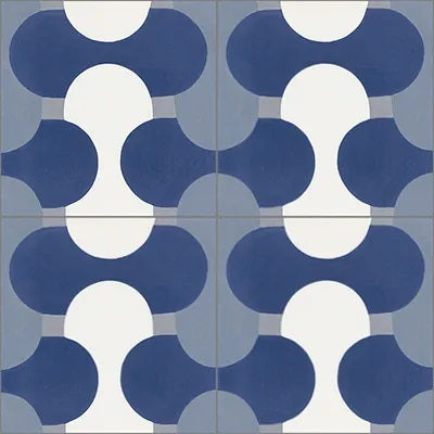 Mission Contempo Sea Shell Blue 8"x8" Encaustic Cement Tile Quarter Design