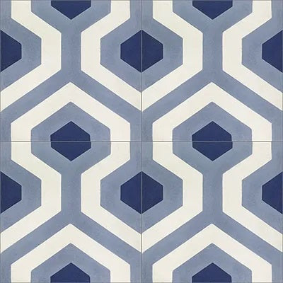 Mission Contempo Skyline Blue 8"x8" Encaustic Cement Tile Quarter Design