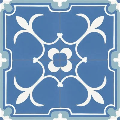 Mission Fleur-de-Lis Blue 8"x8" Encaustic Cement Tile Quarterdesign