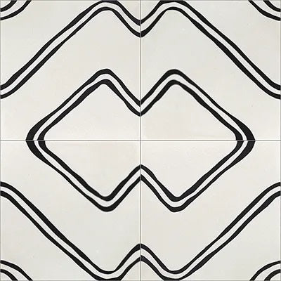 Mission Frequency White 8"x8" Encaustic Cement Tile Quarter Design