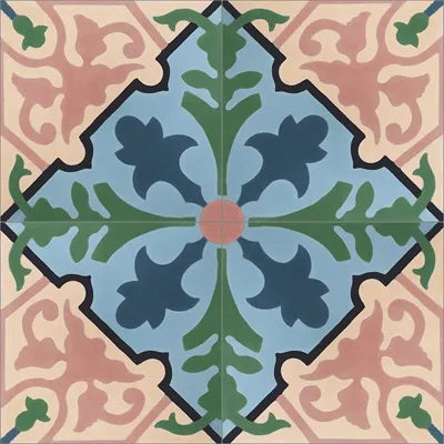 Mission Girasole 3 8"x8" Encaustic Cement Tile Quarter Design