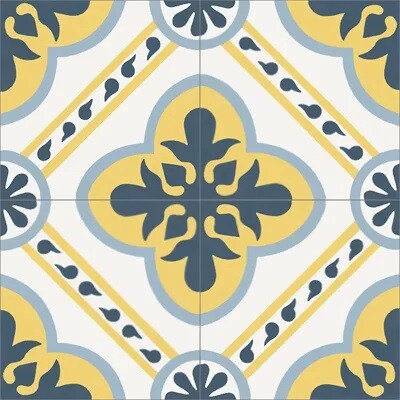 Mission Leeds Navy 8"x8" Encaustic Cement Tile Quarter Design