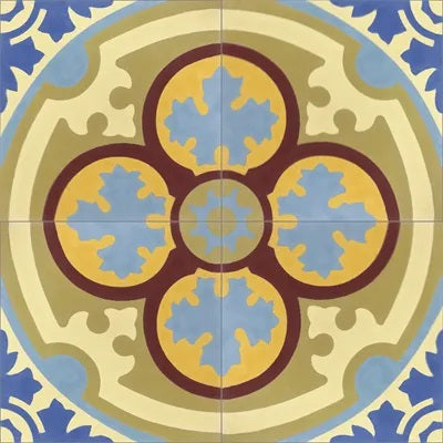 Mission Loire 6 8"x8" Encaustic Cement Tile QuarterDesign