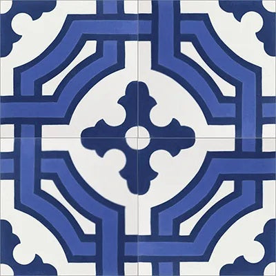 Mission Monte Carlo Blue 8"x8" Encaustic Cement Tile Quarter Design