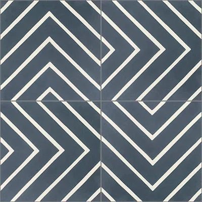 Mission Maze Navy 8"x8" Encaustic Cement Tile Quarter Design