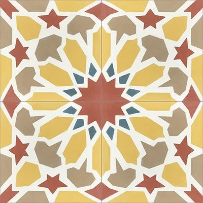 Mission Nasrid Terracotta 8"x8" Encaustic Cement Tile Quarter Design