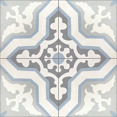 Mission Pescadero Blue 8"x8" Encaustic Cement Tile Quarter Design