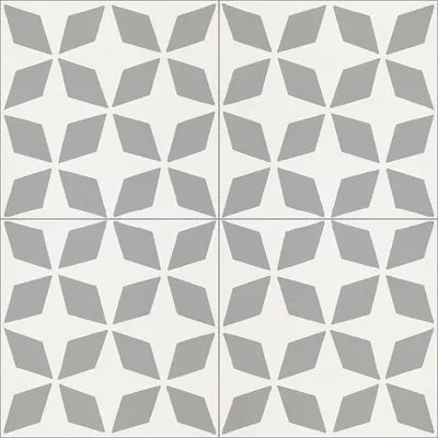 Mission Petite Rhomboid Star Gris 8"x8" Encaustic Cement Tile Quarter Design