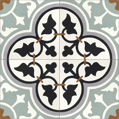 Mission Roseton Sage 8"x8" Encaustic Cement Tile QuarterDesign