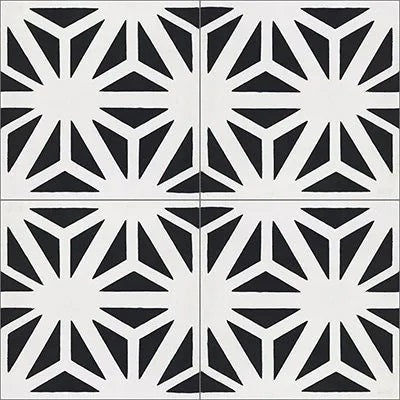 Mission Sabadell Black 8"x8" Encaustic Cement Tile Quarter Design