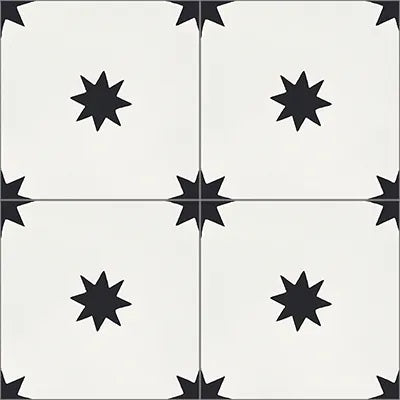 Mission Starry Night White 8"x8" Encaustic Cement Tile Quarter Design