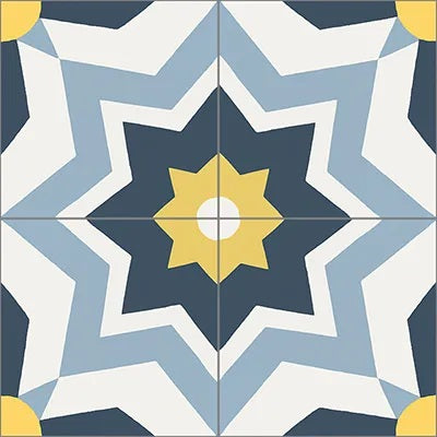 Mission Terranea Blue 8"x8" Cement Tile Quarter Design