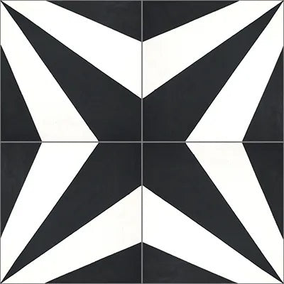 Mission Vienna Black 8"x8" Encaustic Cement Tile Quarter Design