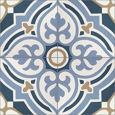 Mission Yveline Blue 8"x8" Encaustic Cement Tile Quarter Design