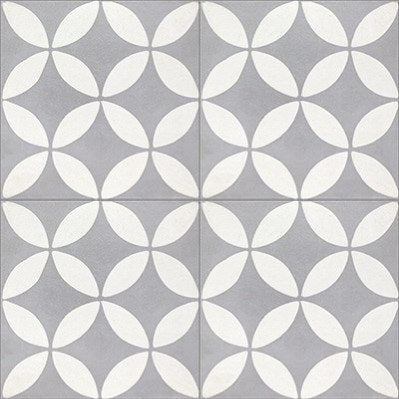 Mission Circles II Encaustic Cement Tile Quarter Design - Gris & White