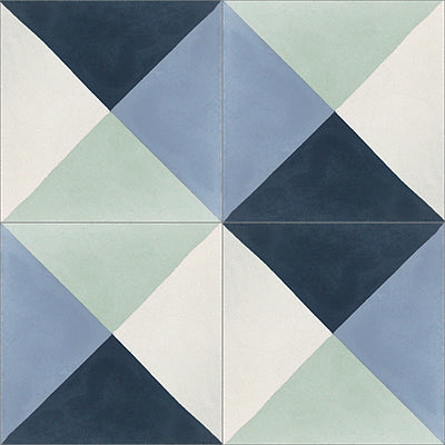 Mission Partial Field Navy and Green 8"x8" Encaustic Cement Tile Quarter Design