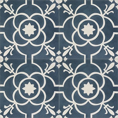 Mission Paris Navy 8"x8" Cement Tile Quarter Design